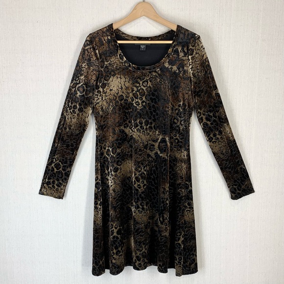 Karen Kane~Long Sleeve Animal Print Burn Out‎ Velour Knee Length Dress~Sz L - Picture 2 of 14